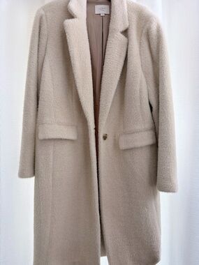 LOFT Cream Single-Button Teddy Long Trench Coat